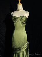 Green Satin Sweetheart Straps Long Evening Dress, Long Green Wedding Party Dress