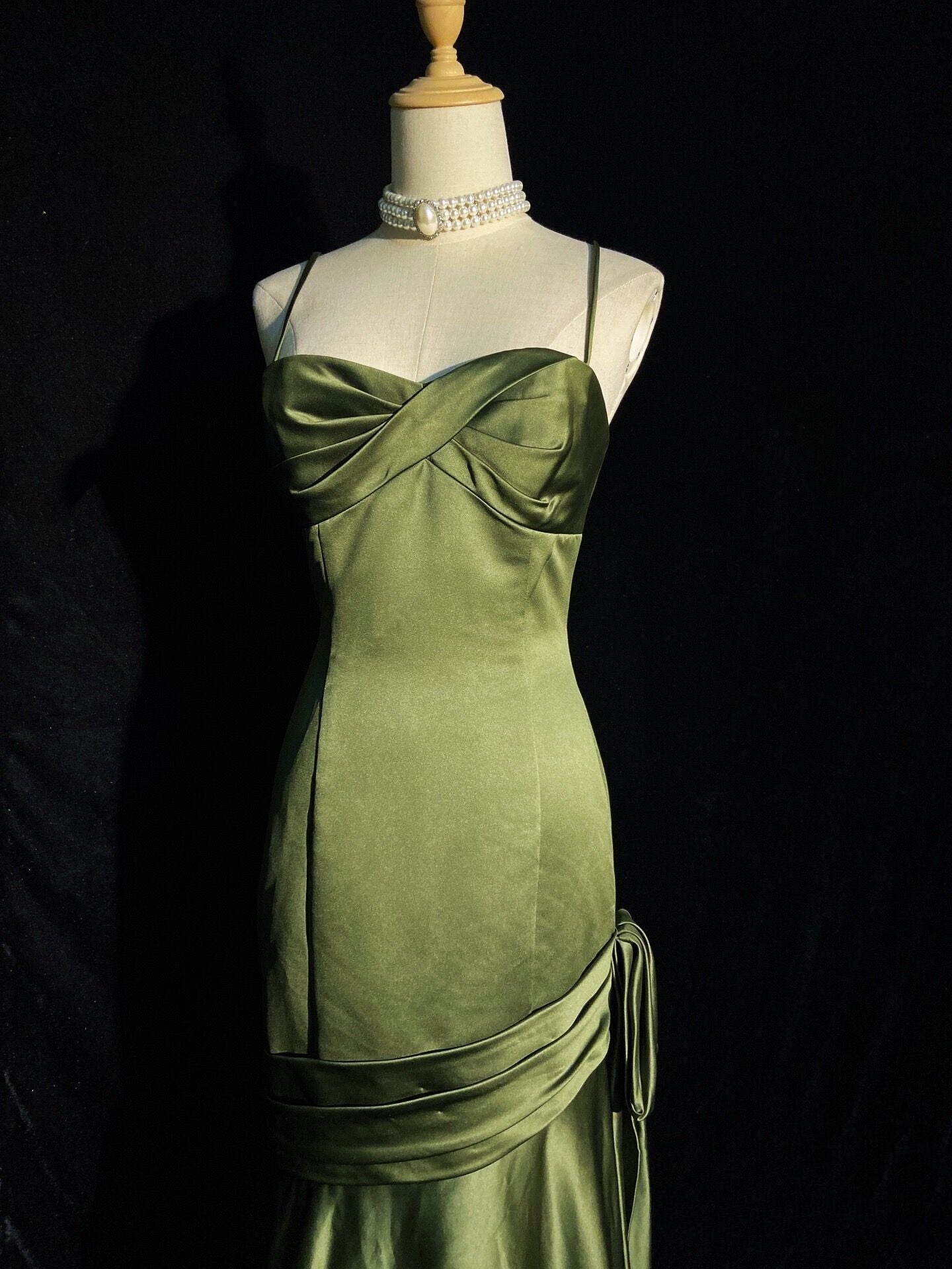 Green Satin Sweetheart Straps Long Prom Dress, Long Green Wedding Prom Dresses Secondary image