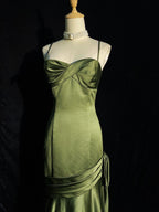 Green Satin Sweetheart Straps Long Prom Dress, Long Green Wedding Prom Dresses