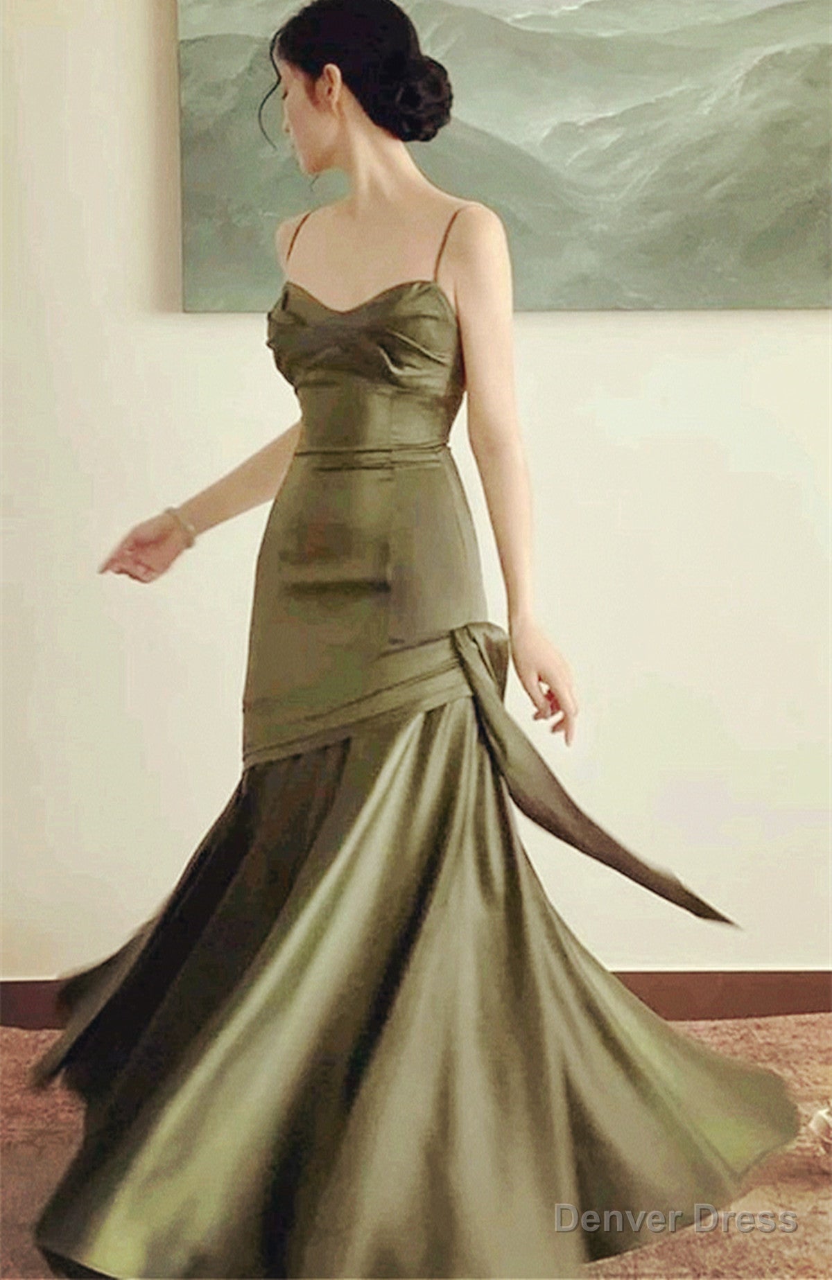 Green Satin Sweetheart Straps Long Party Dress, Green Satin Prom Dress Secondary image