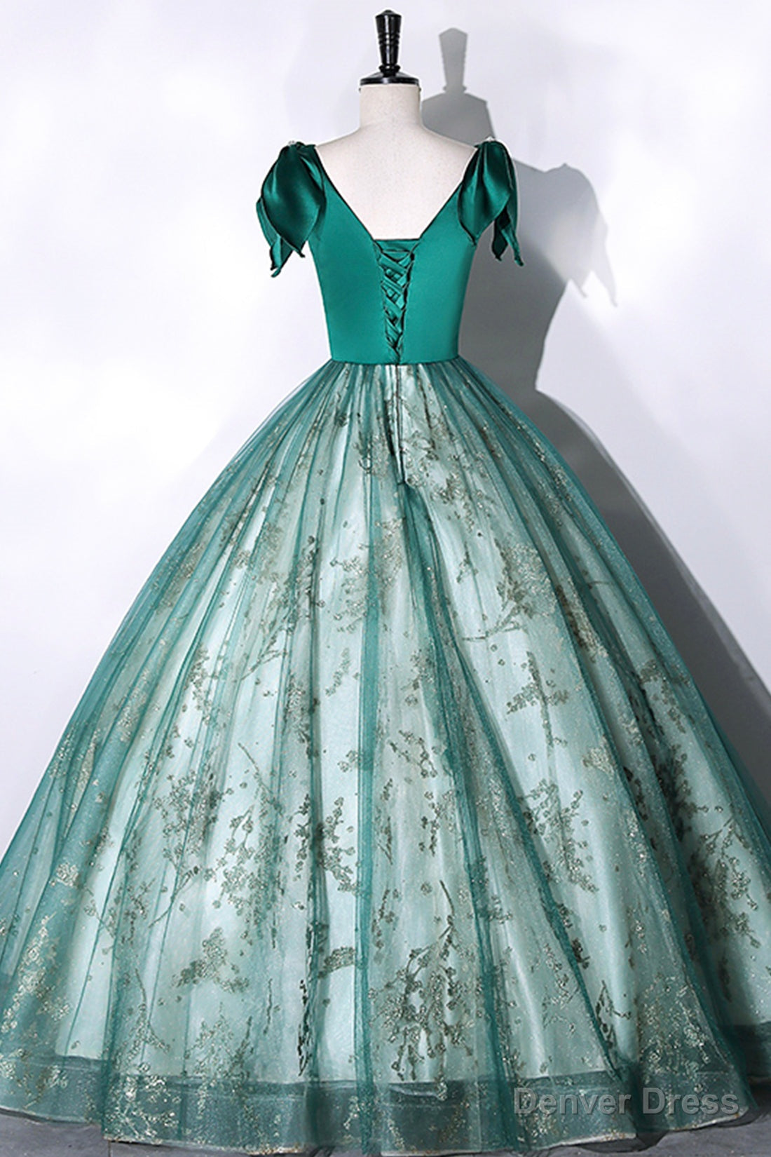 Green Satin Tulle Long Prom Dress, Elegant A-Line Formal Dress