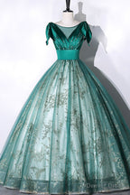 Green Satin Tulle Long Prom Dress, Elegant A Line Prom Dresses