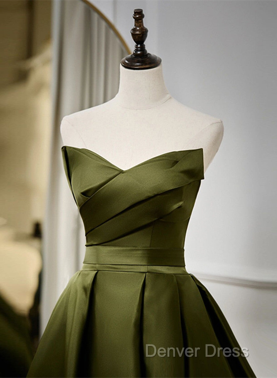 Green Satin V-Neckline Lace-Up Long Wedding Party Dresses, Green Evening Dresses Secondary image