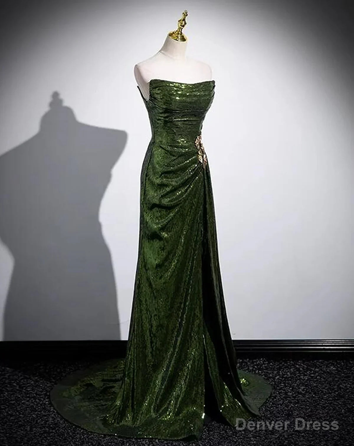 Green Sequins Mermaid Long Prom Dress with Leg Slit, Green Sequins Party Dress Secondary image