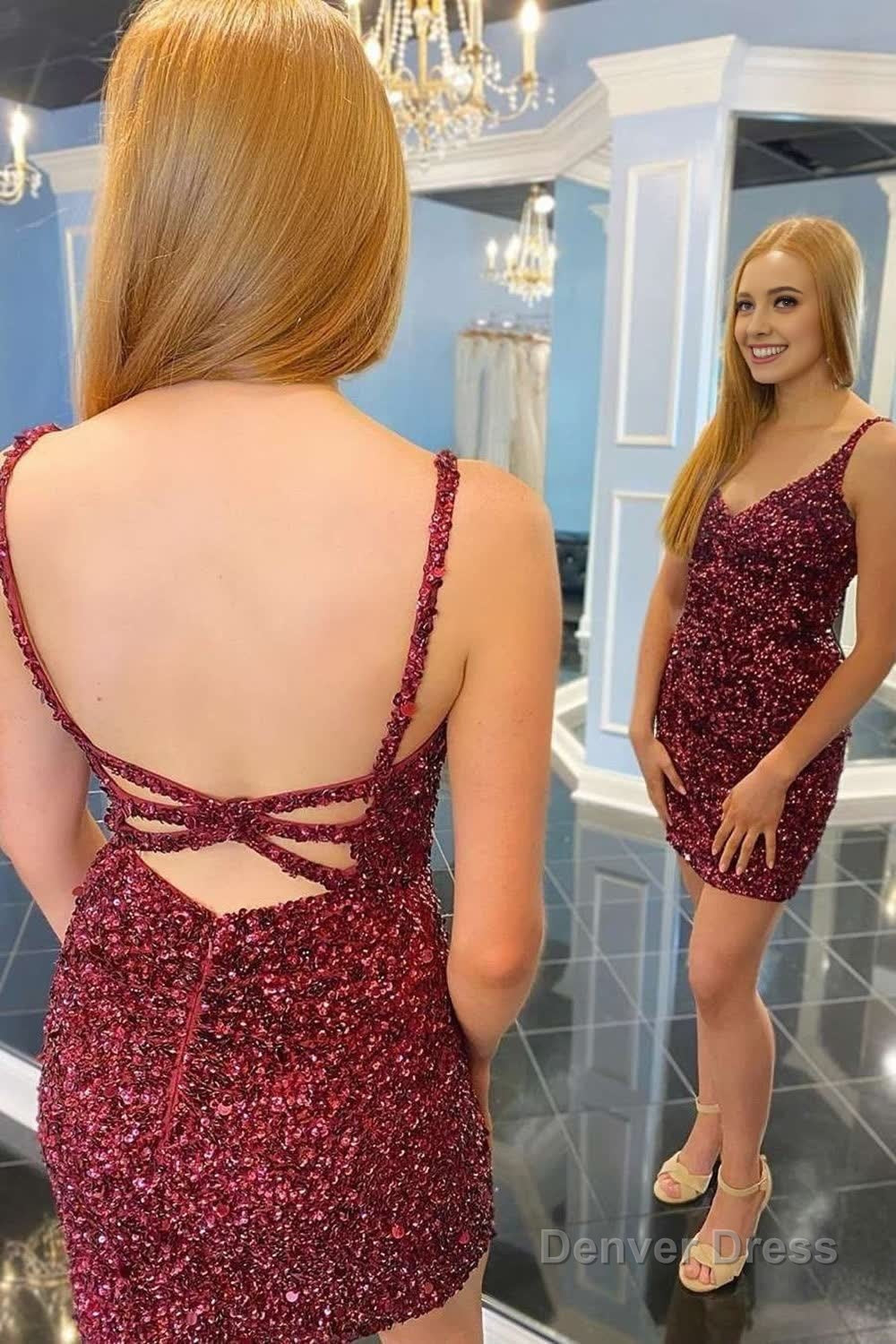 Green Sequins One Shoulder Tight Homecoming Dresses