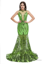 Sequins Sleeveless Floor Length Crew Neck Prom Dresses