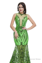 Sequins Sleeveless Floor Length Crew Neck Prom Dresses