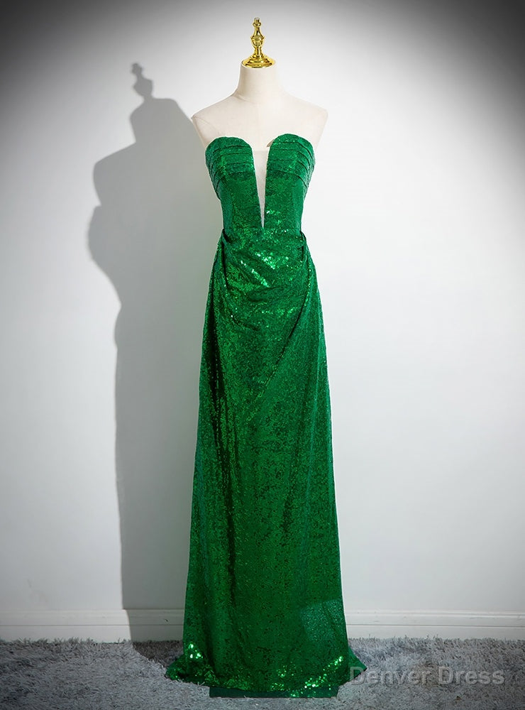 Green Sequins Strapless Pleats Prom Dress Main image