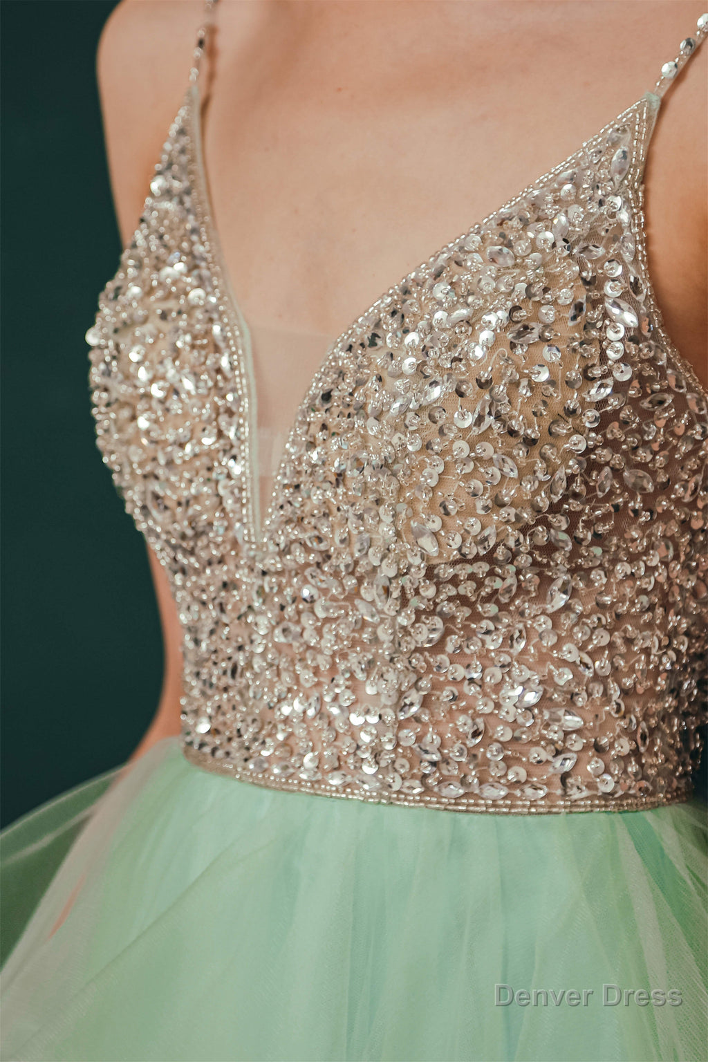 Short A Line V Neck Tiered Shiny Beads Crystal Homecoming Dresses