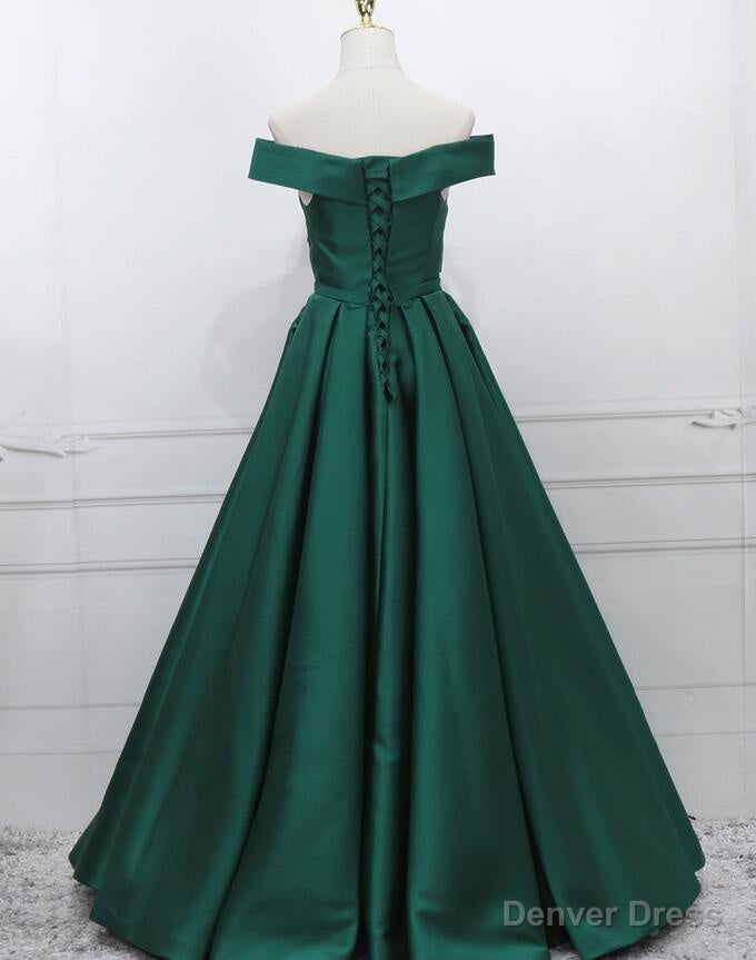 Green Simple Satin Off Shoulder Long Prom Dress Prom Dress, Green Prom Dresses