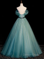 Green Simple Sweetheart Off Shoulder Long Prom Dress, Green Tulle Prom Dresses