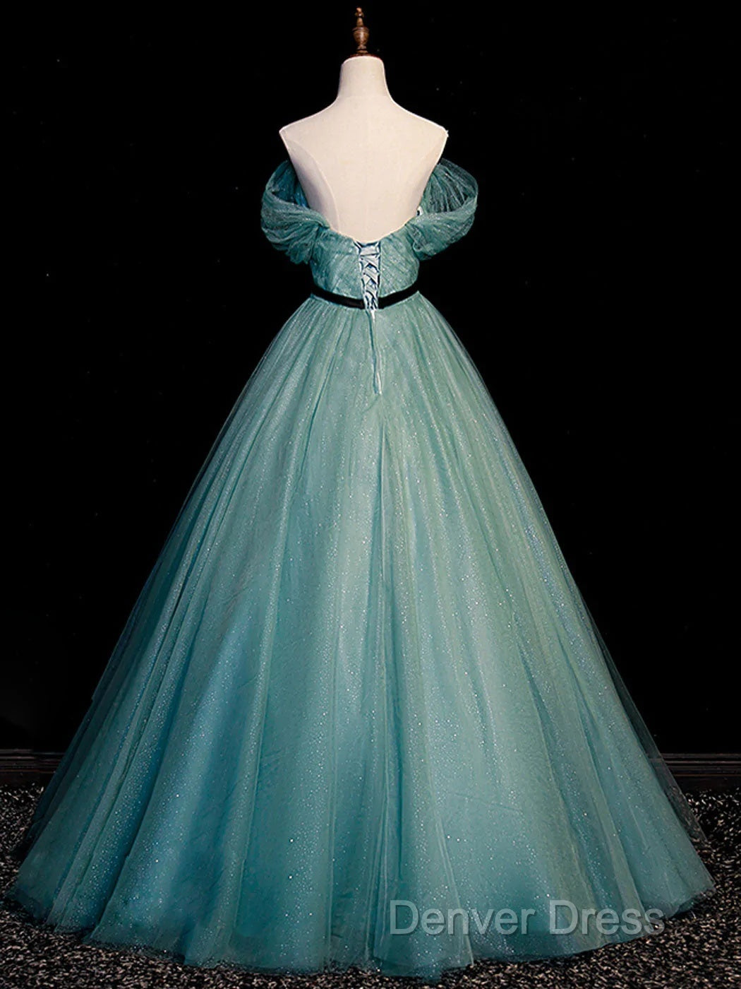 Green Simple Sweetheart Off Shoulder Long Prom Dress, Green Tulle Prom Dresses