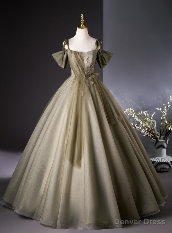 Green Spaghetti Straps Flower Tulle Quinceanera Dress Main image