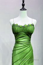 Green Straps Lace-Up Formal Dresses Evening Dresses, Green Spandex Prom Dresses