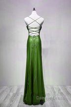 Green Straps Lace-Up Formal Dresses Evening Dresses, Green Spandex Prom Dresses