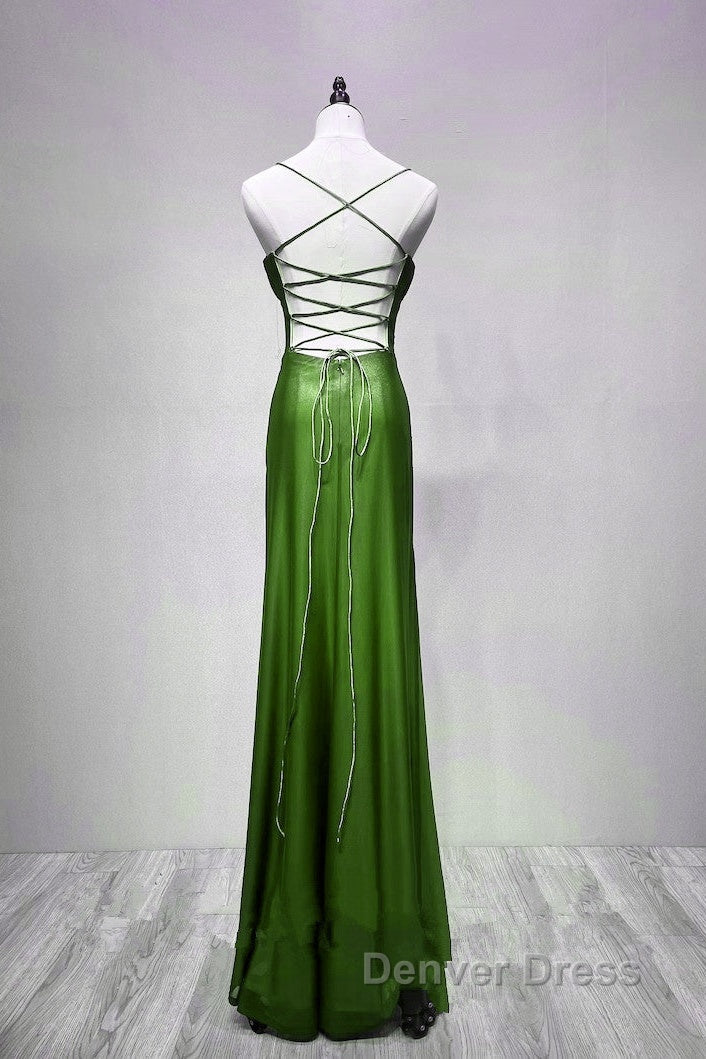 Green Straps Lace-Up Formal Dresses Evening Dresses, Green Spandex Prom Dresses