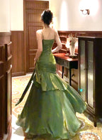 Green Straps Sweetheart Long Prom Dress Prom Dress, Green Prom Dresses