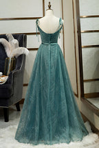 Green Straps V-neckline Floor Length Party Dress, Simple Junior Prom Dresses