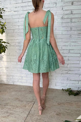 green sweetheart homecoming dress with appliques