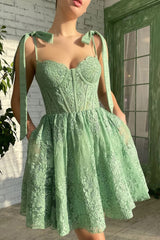 green sweetheart homecoming dress with appliques