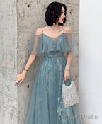 Green Sweetheart Lace Tulle Long Party Dress, Green A-Line Evening Dresses