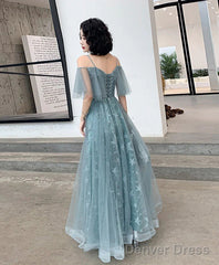 Green Sweetheart Lace Tulle Long Party Dress, Green A-Line Evening Dresses