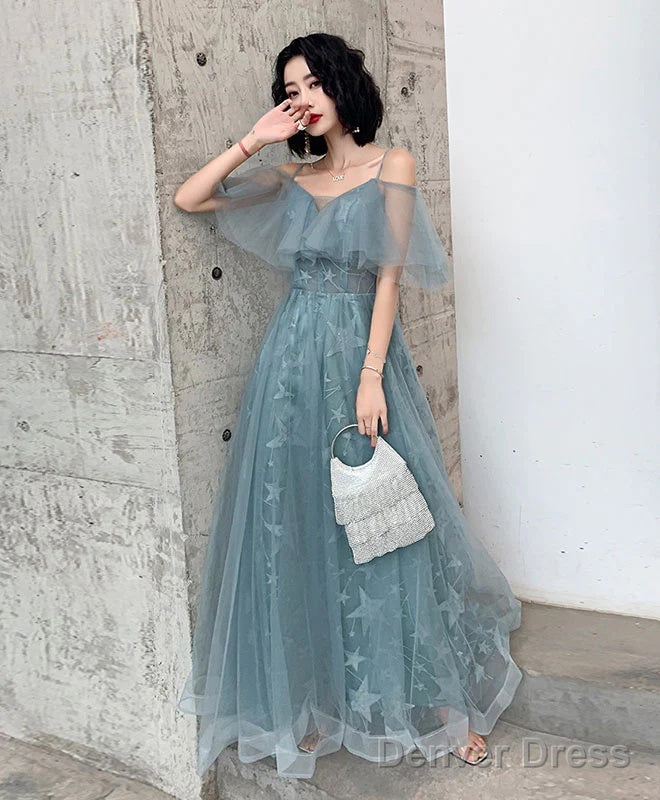 Green Sweetheart Lace Tulle Long Prom Dress, Green A-Line Prom Dresses