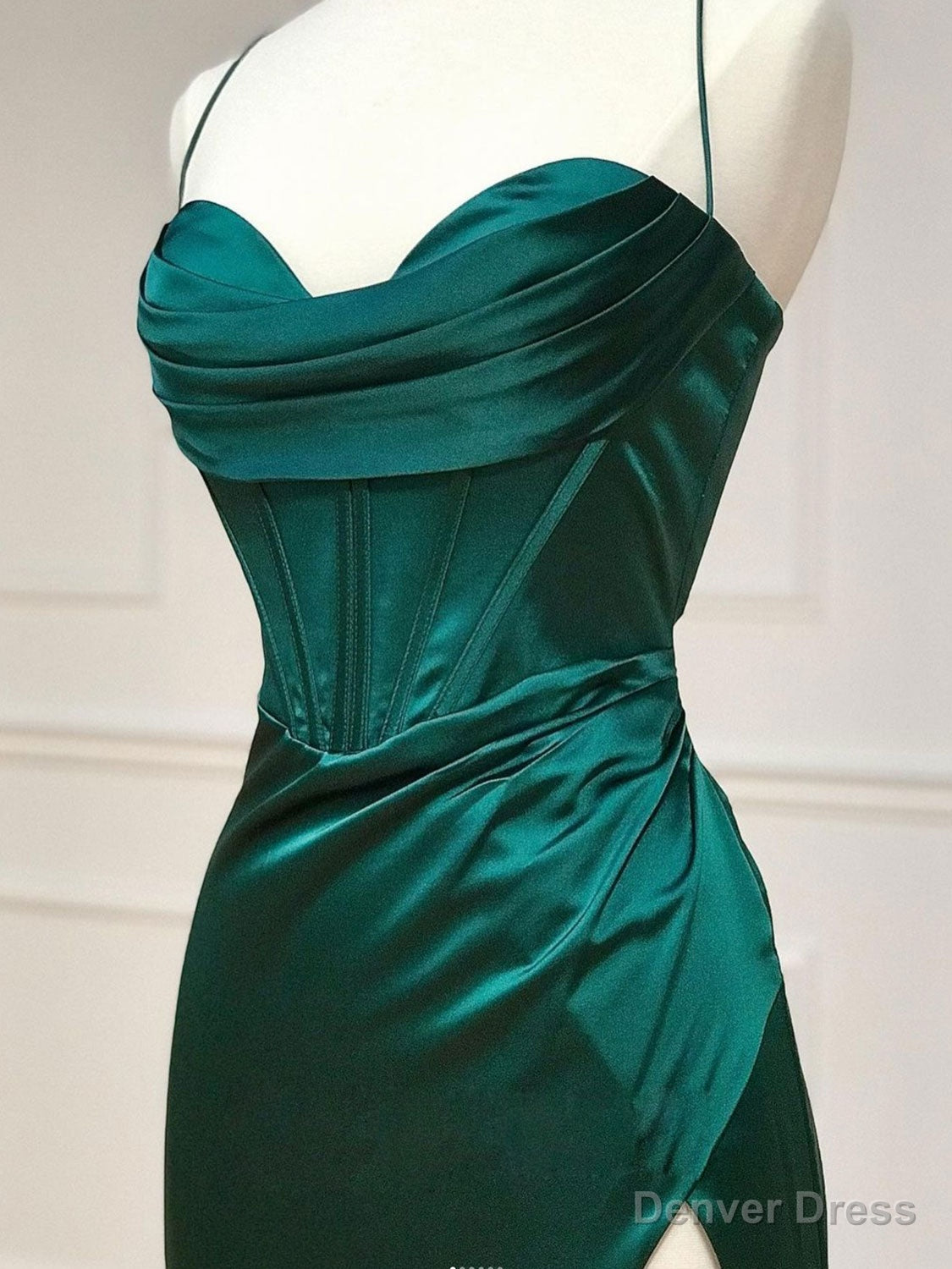 Green Sweetheart Neck Satin Long Prom Dress, Green Evening Dresses