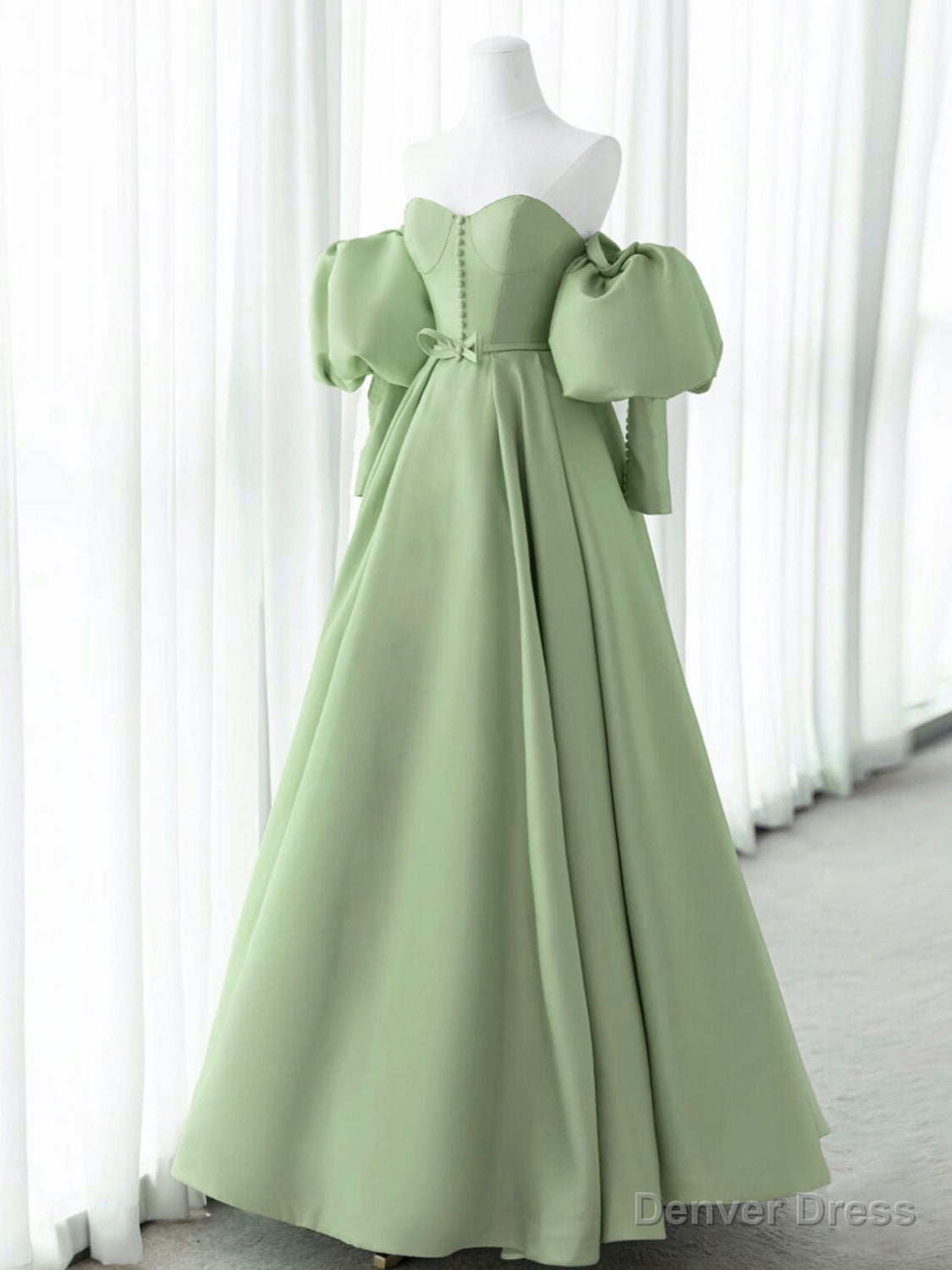 Green Sweetheart Neck Satin Long Prom Dress, Green Prom Dresses
