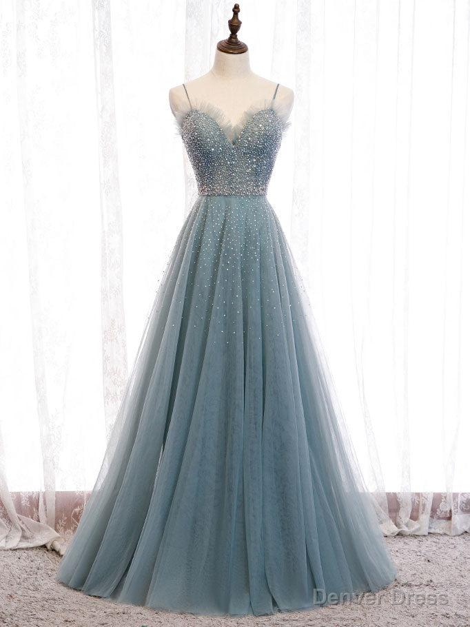Green Sweetheart Neck Tulle Sequin Long Prom Dress Green Evening Dress Main image