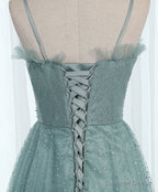 Green Sweetheart Neck Tulle Sequin Long Prom Dress, Tulle Graduation Dress