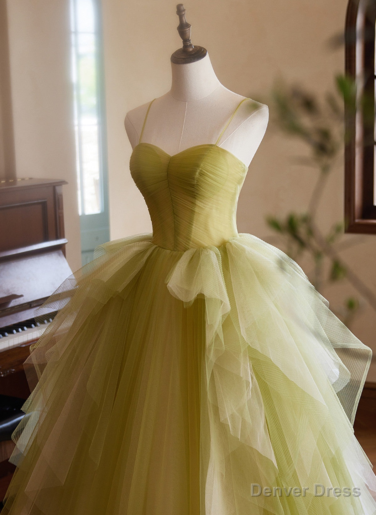 Green Sweetheart Straps Tulle Long Party Dress, Green Tulle Prom Dress Secondary image