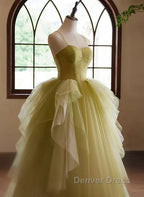 Green Sweetheart Straps Tulle Long Party Dresses Prom Dresses A Line December Wedding Guest Dresses