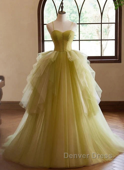 Green Sweetheart Straps Tulle Long Prom Dress Prom Dress A Line December Wedding Guest Dresses