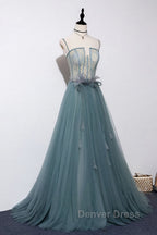 Green sweetheart tulle lace long prom Dress green Prom Dresses