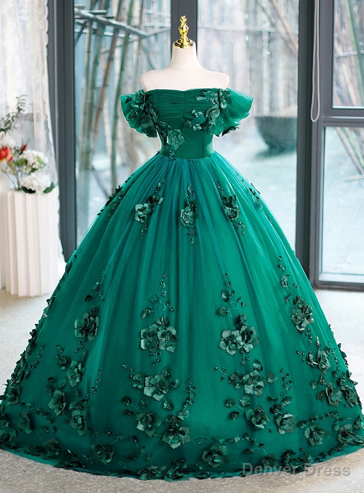 Green Tulle 3D Flower Off the Shoulder Quinceanera Dress Main image