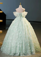 Green Tulle and Lace Long Prom Dress, Green Prom Dress