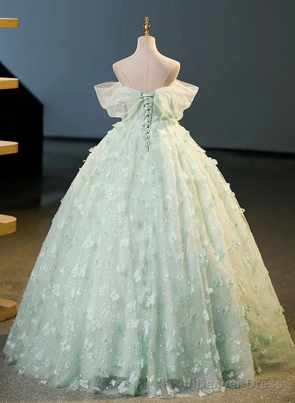 Green Tulle and Lace Long Prom Dress, Green Prom Dress