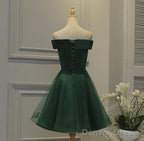Green Tulle And Satin Lovely Short Party Dress, Off Shoulder Party Dress , Formal Dresses