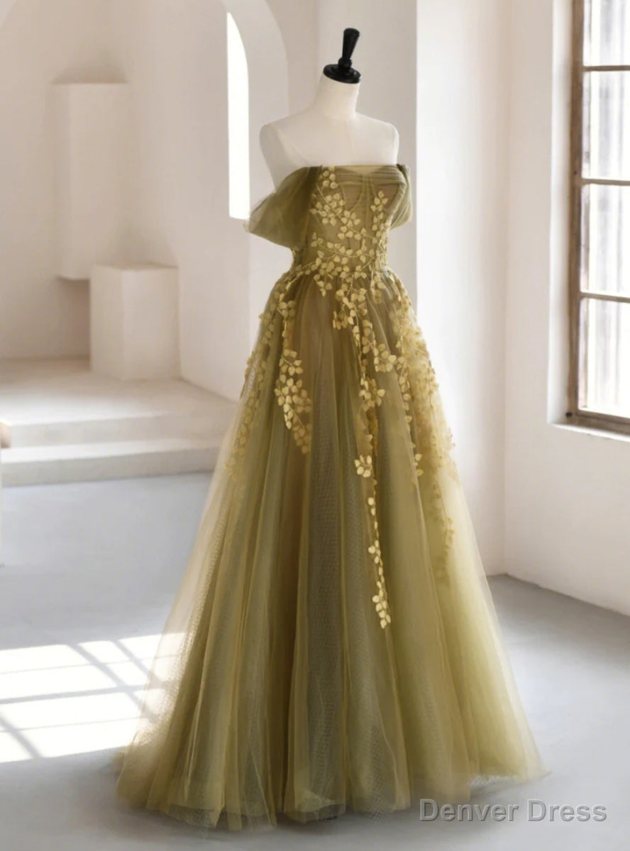 Green Tulle Appliques Off the Shoulder Prom Dress Main image