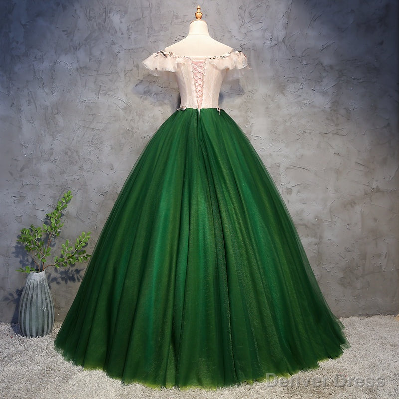 Green Tulle Ball Gown with Lace Off Shoulder Sweet 16 Dress, Ball Gown Party Dress Formal Dress Secondary image
