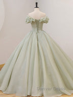 Green Tulle Beading Long Prom Dress, Green Prom Graduation Dresses