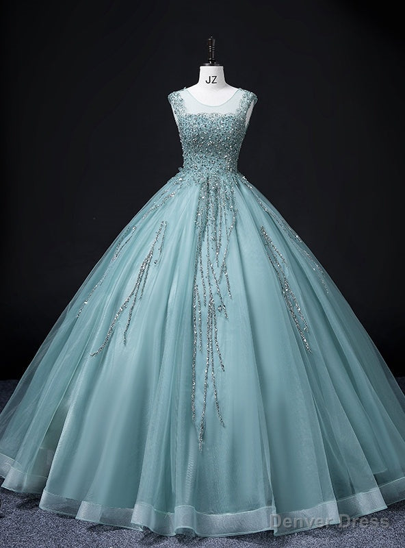 Green Tulle Beading Sequins Quinceanera Dresses