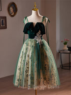 Green Tulle Knee Length Straps Homecoming Dress, Green Homecoming Dresses