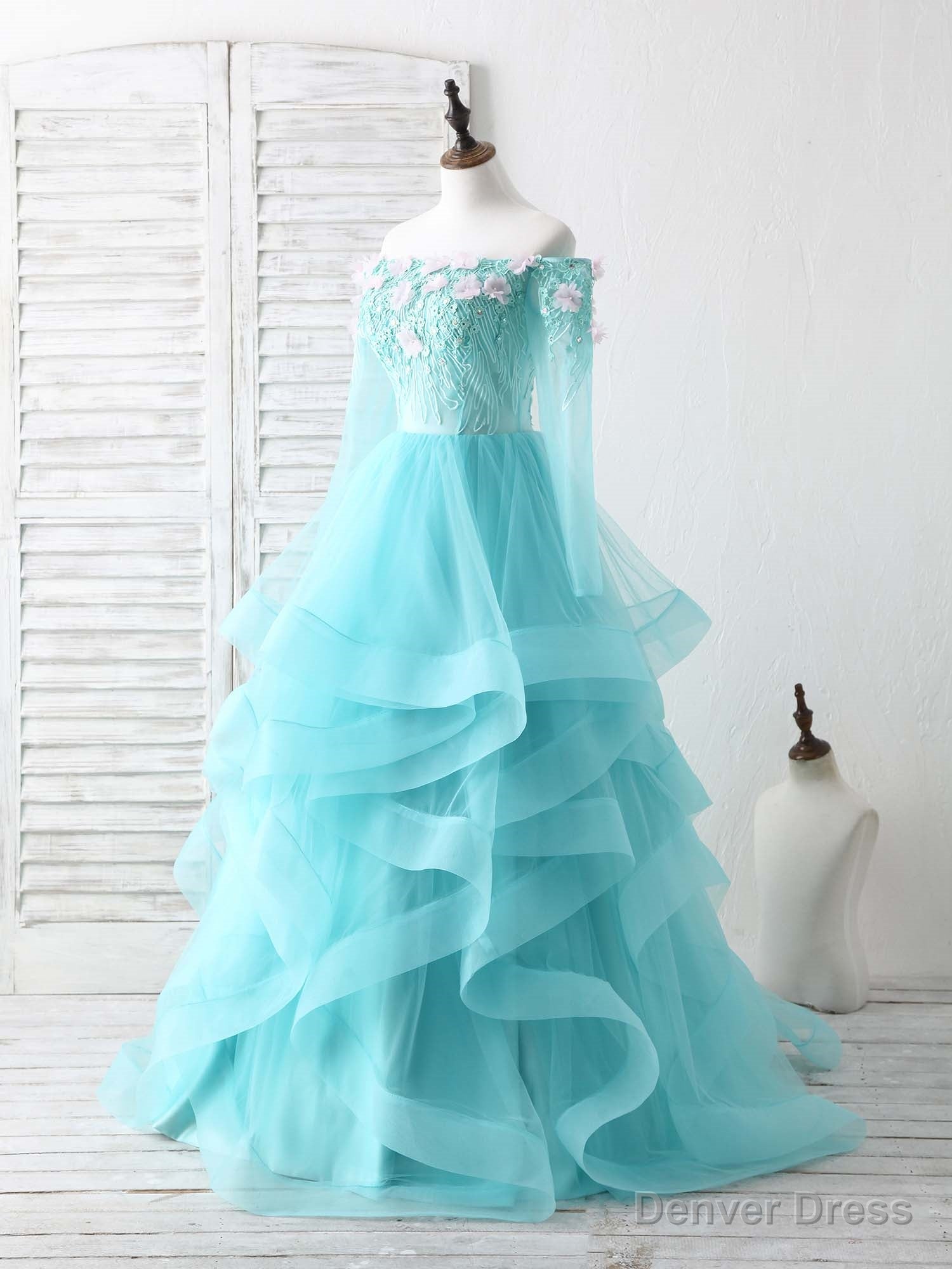 Green Tulle Lace Applique Long Prom Dress Green Graduation Dresses Main image