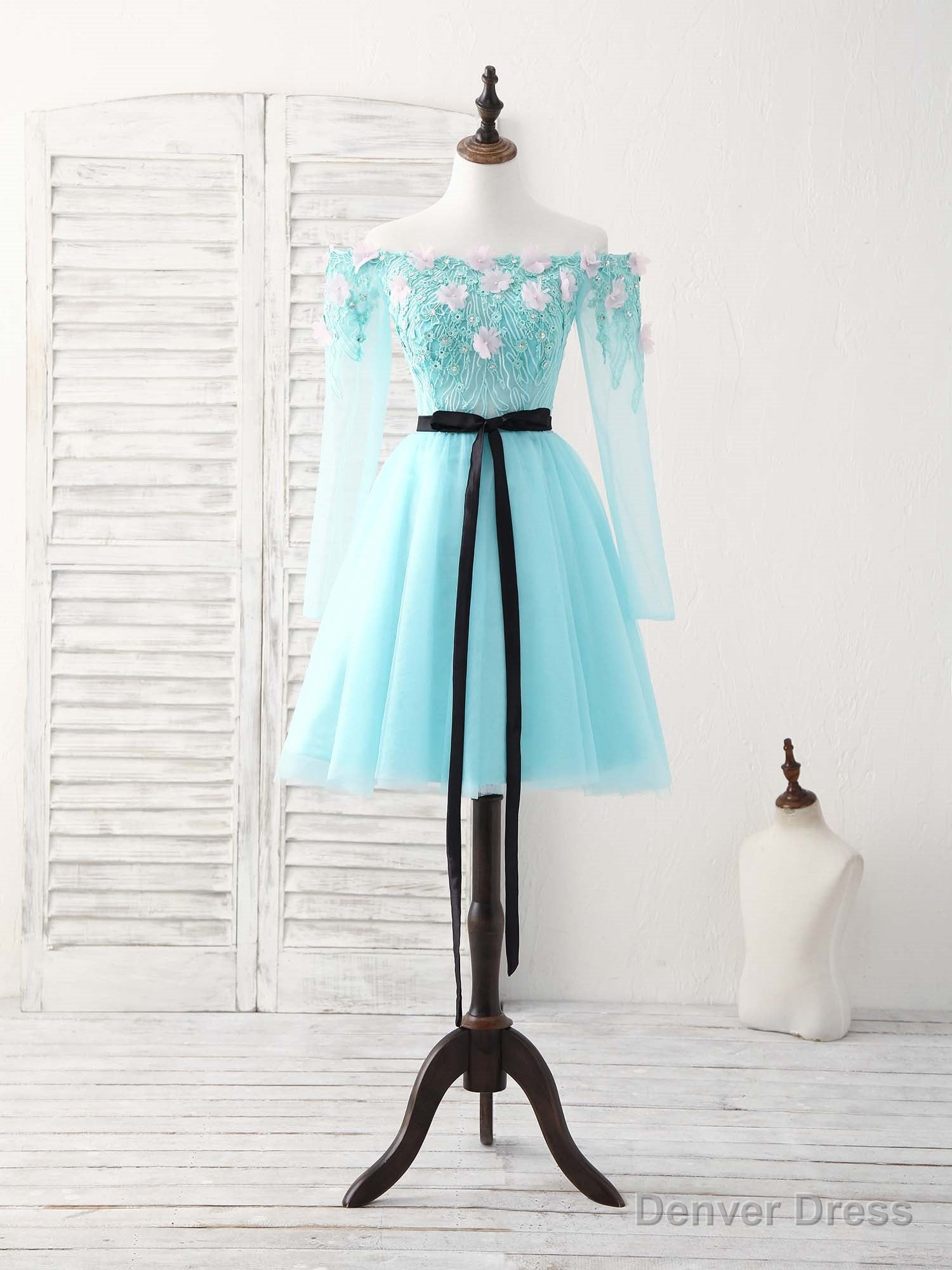 Green Tulle Lace Applique Short Prom Dress, Green Homecoming Dress Main image