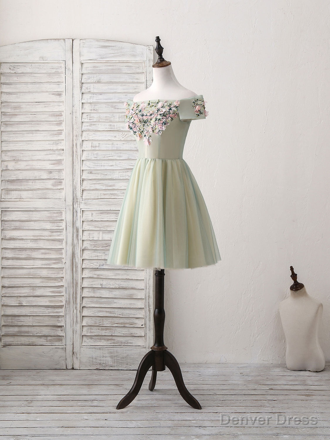 Green Tulle Lace Applique Short Prom Dress, Green Homecoming Dress Main image