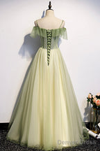 Green Tulle Lace Long A Line Prom Dress Evening Dress
