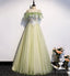 Green Tulle Lace Long A Line Prom Dress Evening Dress