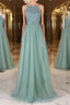 Green tulle lace long prom Dresses green lace evening Dresses